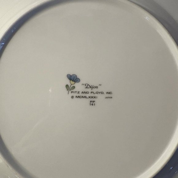 ‘Dijon’ Fitz & Floyd Blue Flower Dinner Plates (10.5in) Set 4 VTG Japan - Picture 6 of 6